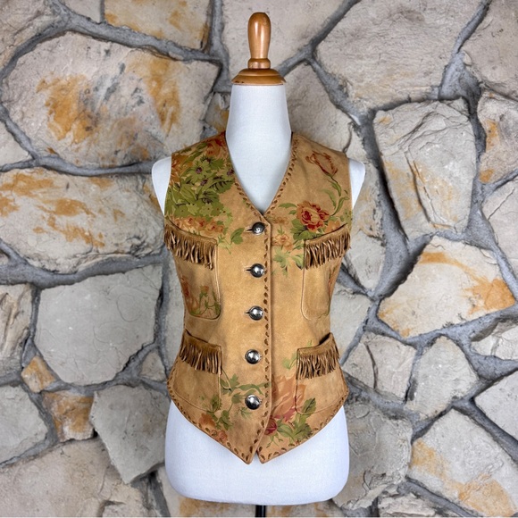 Ralph Lauren Blue Label Jackets & Blazers - Ralph Lauren Blue Label Rare c. 1990s Hand Painted Deerskin Fringe Vest | 8